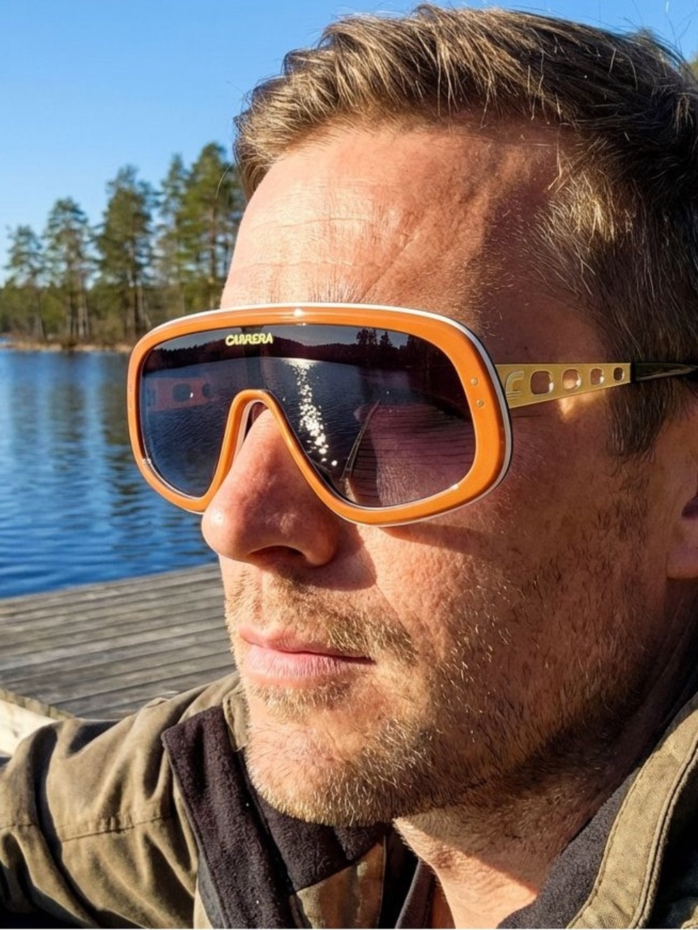 New Carrera Flaglab 17 C3E9O Oversized Shield Sunglasses in Orange, Authentic - Picture 2 of 12